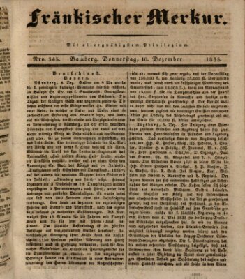 Fränkischer Merkur (Bamberger Zeitung) Donnerstag 10. Dezember 1835