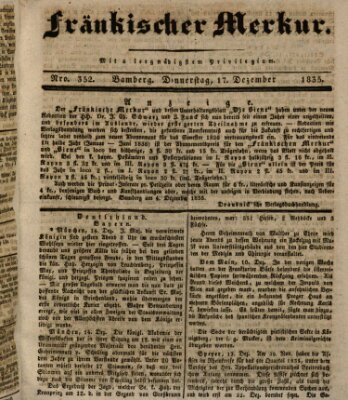 Fränkischer Merkur (Bamberger Zeitung) Donnerstag 17. Dezember 1835