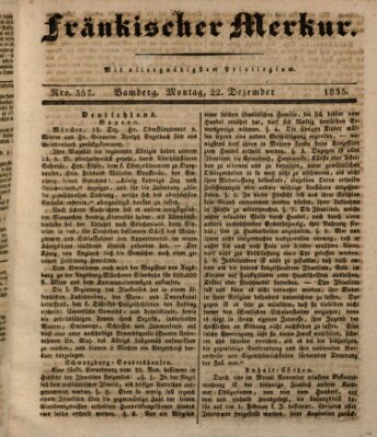 Fränkischer Merkur (Bamberger Zeitung) Dienstag 22. Dezember 1835