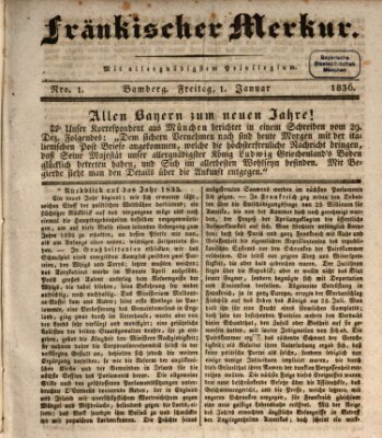 Fränkischer Merkur (Bamberger Zeitung) Freitag 1. Januar 1836