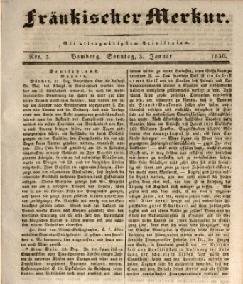 Fränkischer Merkur (Bamberger Zeitung) Sonntag 3. Januar 1836