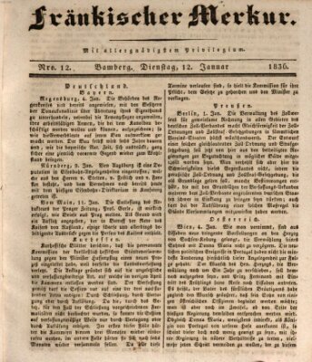 Fränkischer Merkur (Bamberger Zeitung) Dienstag 12. Januar 1836