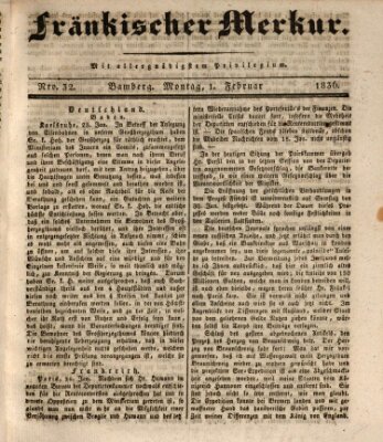 Fränkischer Merkur (Bamberger Zeitung) Montag 1. Februar 1836