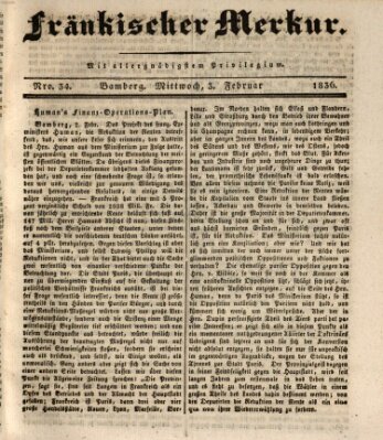 Fränkischer Merkur (Bamberger Zeitung) Mittwoch 3. Februar 1836