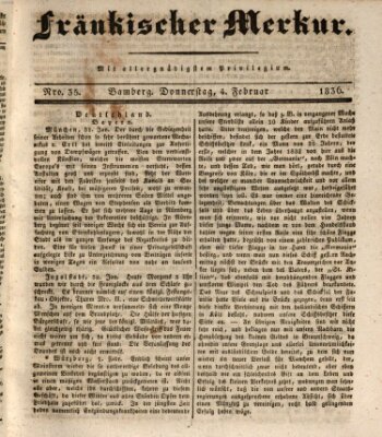 Fränkischer Merkur (Bamberger Zeitung) Donnerstag 4. Februar 1836