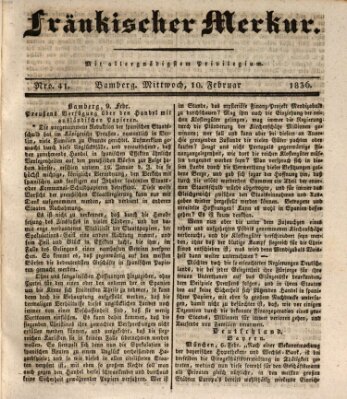 Fränkischer Merkur (Bamberger Zeitung) Mittwoch 10. Februar 1836