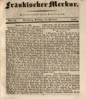 Fränkischer Merkur (Bamberger Zeitung) Freitag 12. Februar 1836