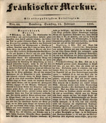 Fränkischer Merkur (Bamberger Zeitung) Samstag 13. Februar 1836