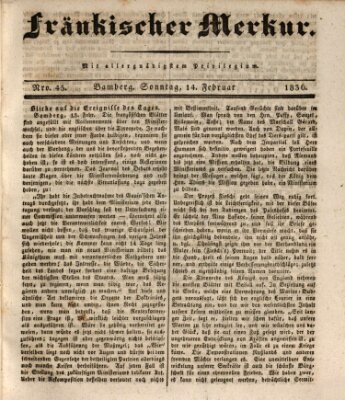 Fränkischer Merkur (Bamberger Zeitung) Sonntag 14. Februar 1836