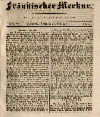 Fränkischer Merkur (Bamberger Zeitung) Freitag 26. Februar 1836