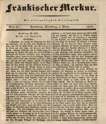 Fränkischer Merkur (Bamberger Zeitung) Dienstag 1. März 1836