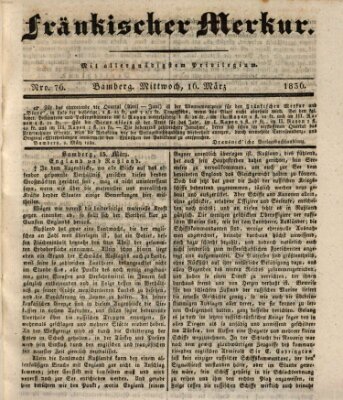 Fränkischer Merkur (Bamberger Zeitung) Mittwoch 16. März 1836