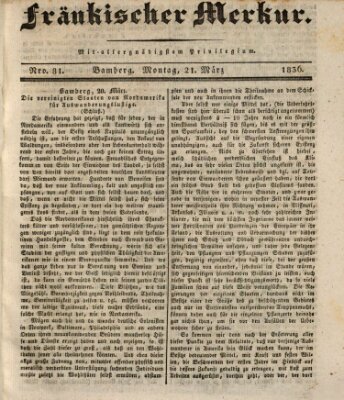 Fränkischer Merkur (Bamberger Zeitung) Montag 21. März 1836