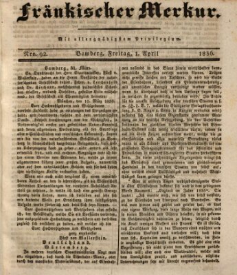 Fränkischer Merkur (Bamberger Zeitung) Freitag 1. April 1836