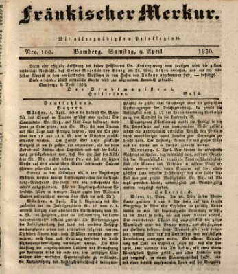 Fränkischer Merkur (Bamberger Zeitung) Samstag 9. April 1836