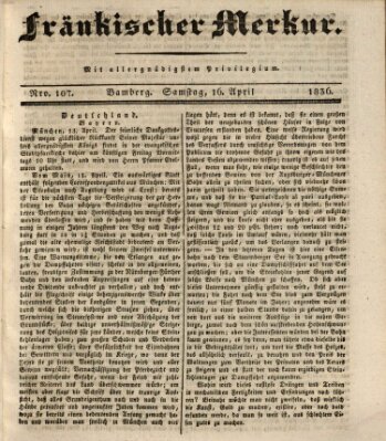 Fränkischer Merkur (Bamberger Zeitung) Samstag 16. April 1836