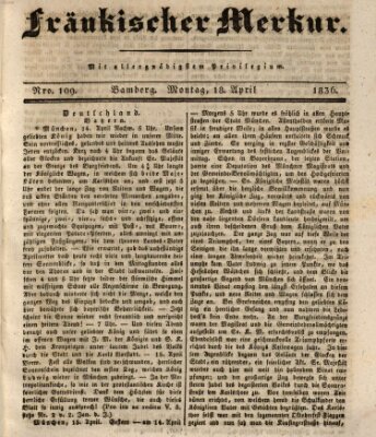 Fränkischer Merkur (Bamberger Zeitung) Montag 18. April 1836