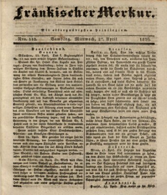 Fränkischer Merkur (Bamberger Zeitung) Mittwoch 27. April 1836