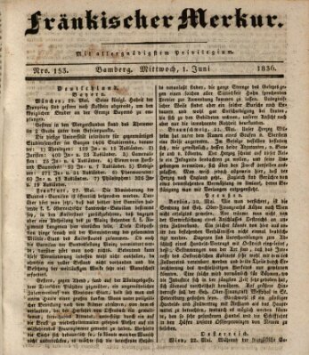 Fränkischer Merkur (Bamberger Zeitung) Mittwoch 1. Juni 1836