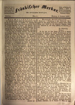 Fränkischer Merkur (Bamberger Zeitung) Montag 9. Januar 1837