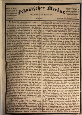 Fränkischer Merkur (Bamberger Zeitung) Freitag 13. Januar 1837