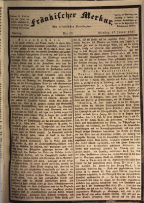 Fränkischer Merkur (Bamberger Zeitung) Dienstag 17. Januar 1837