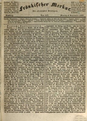 Fränkischer Merkur (Bamberger Zeitung) Montag 4. September 1837