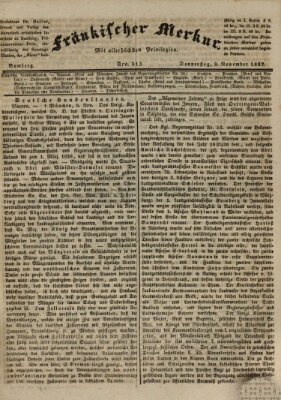 Fränkischer Merkur (Bamberger Zeitung) Donnerstag 9. November 1837