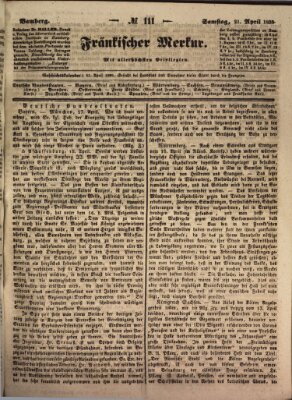 Fränkischer Merkur (Bamberger Zeitung) Samstag 21. April 1838