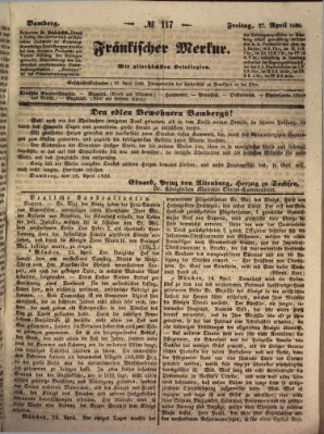 Fränkischer Merkur (Bamberger Zeitung) Freitag 27. April 1838