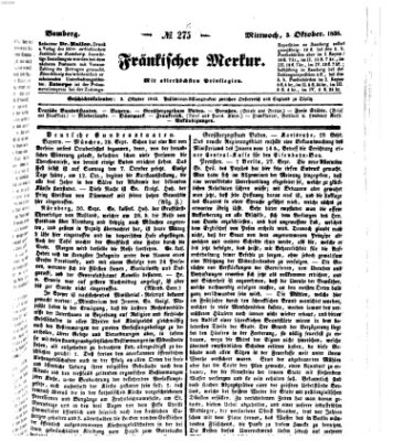 Fränkischer Merkur (Bamberger Zeitung) Mittwoch 3. Oktober 1838