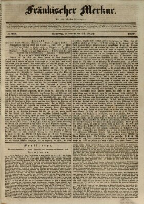 Fränkischer Merkur (Bamberger Zeitung) Mittwoch 21. August 1839