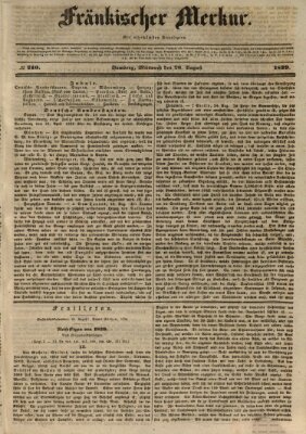 Fränkischer Merkur (Bamberger Zeitung) Mittwoch 28. August 1839