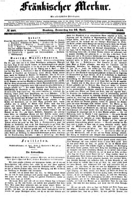 Fränkischer Merkur (Bamberger Zeitung) Donnerstag 16. April 1840