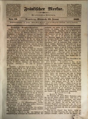 Fränkischer Merkur (Bamberger Zeitung) Mittwoch 13. Januar 1841