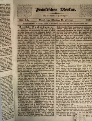 Fränkischer Merkur (Bamberger Zeitung) Montag 15. Februar 1841