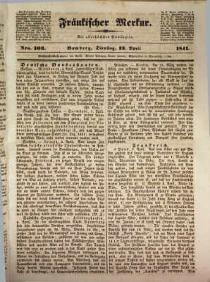 Fränkischer Merkur (Bamberger Zeitung) Dienstag 13. April 1841