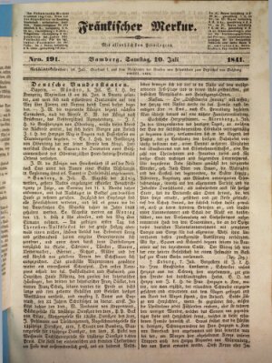 Fränkischer Merkur (Bamberger Zeitung) Samstag 10. Juli 1841