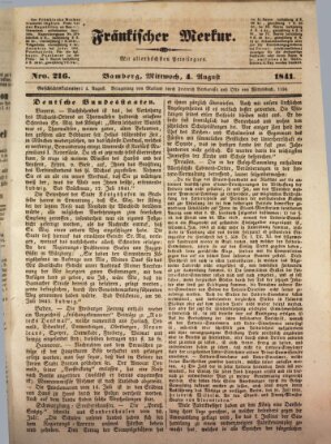 Fränkischer Merkur (Bamberger Zeitung) Mittwoch 4. August 1841