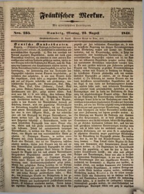 Fränkischer Merkur (Bamberger Zeitung) Montag 23. August 1841