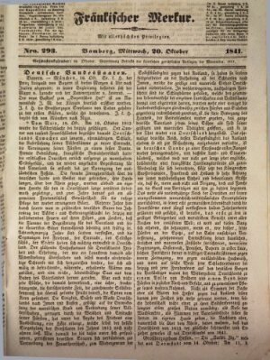 Fränkischer Merkur (Bamberger Zeitung) Mittwoch 20. Oktober 1841