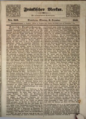 Fränkischer Merkur (Bamberger Zeitung) Montag 6. Dezember 1841