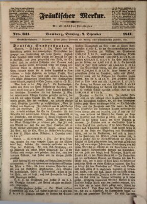 Fränkischer Merkur (Bamberger Zeitung) Dienstag 7. Dezember 1841