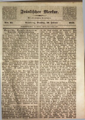 Fränkischer Merkur (Bamberger Zeitung) Dienstag 14. Februar 1843