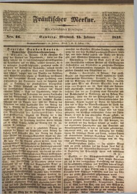 Fränkischer Merkur (Bamberger Zeitung) Mittwoch 15. Februar 1843