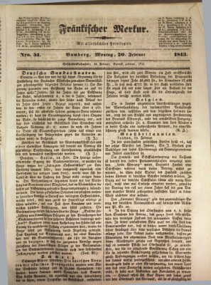 Fränkischer Merkur (Bamberger Zeitung) Montag 20. Februar 1843