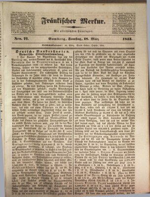 Fränkischer Merkur (Bamberger Zeitung) Samstag 18. März 1843