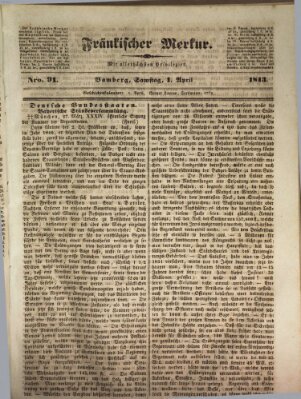 Fränkischer Merkur (Bamberger Zeitung) Samstag 1. April 1843