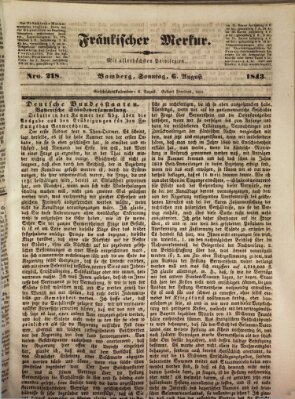 Fränkischer Merkur (Bamberger Zeitung) Sonntag 6. August 1843