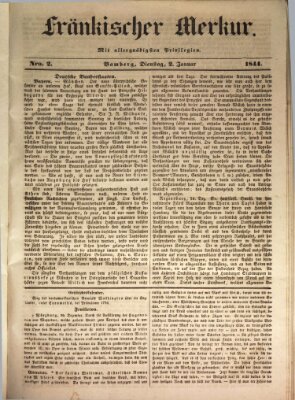 Fränkischer Merkur (Bamberger Zeitung) Dienstag 2. Januar 1844